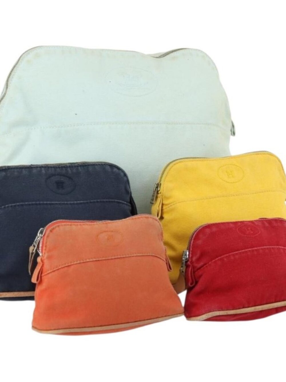 HERMES Bolide Pouch Canvas 5 Set Light Blue Orange Yellow Navy Red Auth ti3568 - Picture 1 of 16